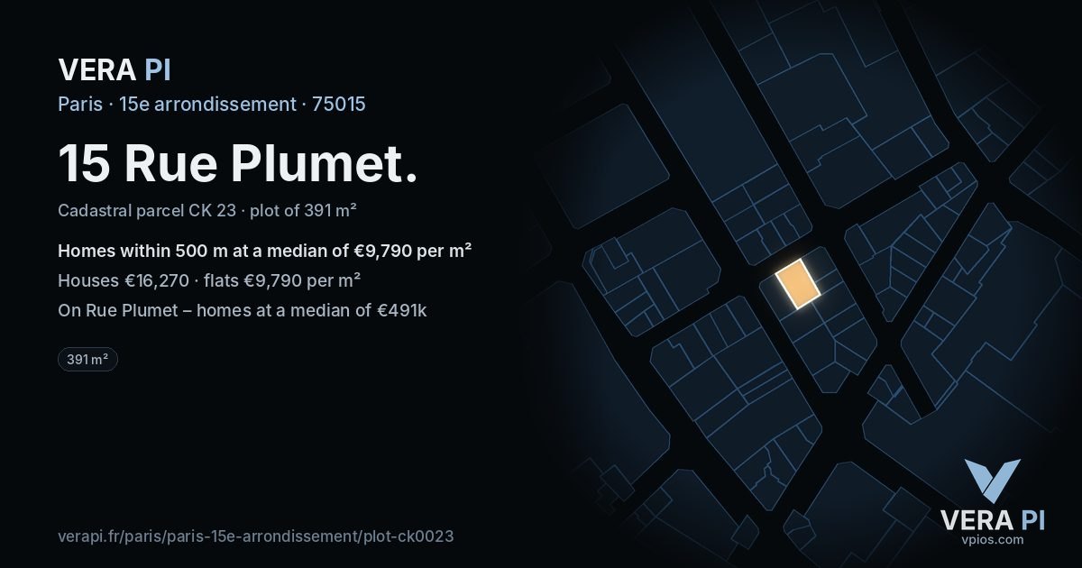 15 Rue Plumet, 15e arrondissement at night – the plot lit, the parcels around coloured by the prices near them