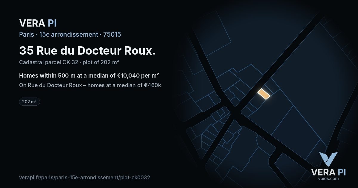 35 Rue du Docteur Roux, 15e arrondissement at night – the plot lit, the parcels around coloured by the prices near them