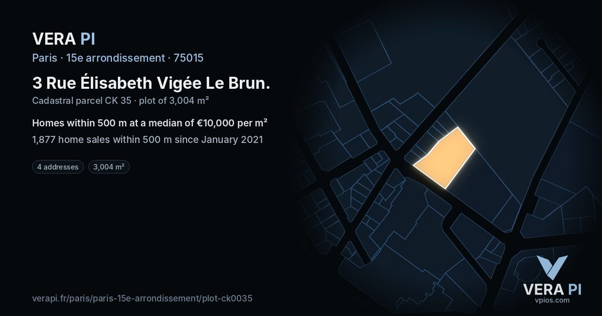 3 Rue Élisabeth Vigée Le Brun, 15e arrondissement at night – the plot lit, the parcels around coloured by the prices near them