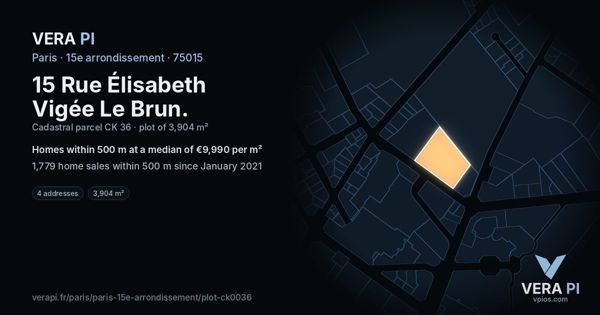 15 Rue Élisabeth Vigée Le Brun, 15e arrondissement at night – the plot lit, the parcels around coloured by the prices near them