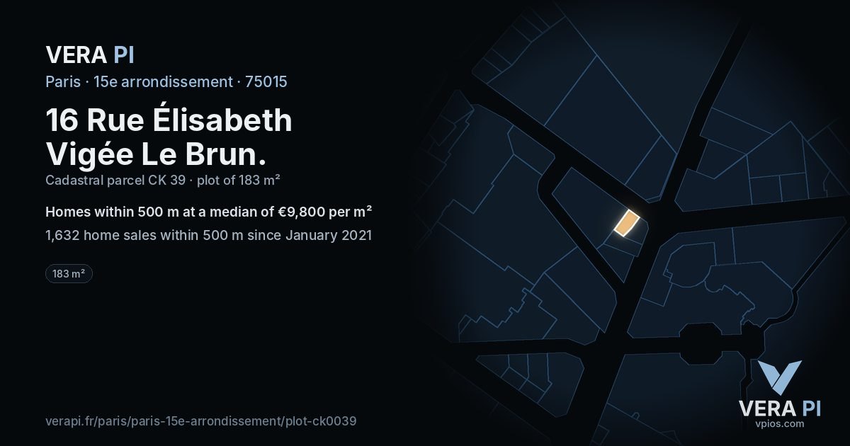 16 Rue Élisabeth Vigée Le Brun, 15e arrondissement at night – the plot lit, the parcels around coloured by the prices near them