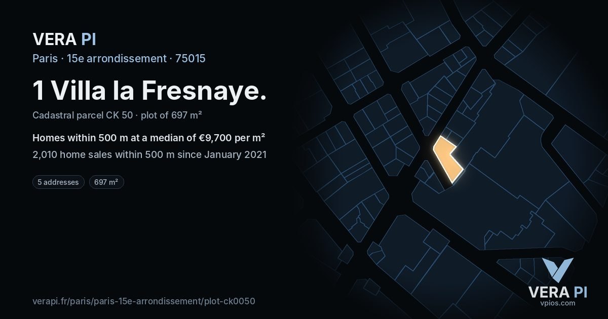 1 Villa la Fresnaye, 15e arrondissement at night – the plot lit, the parcels around coloured by the prices near them