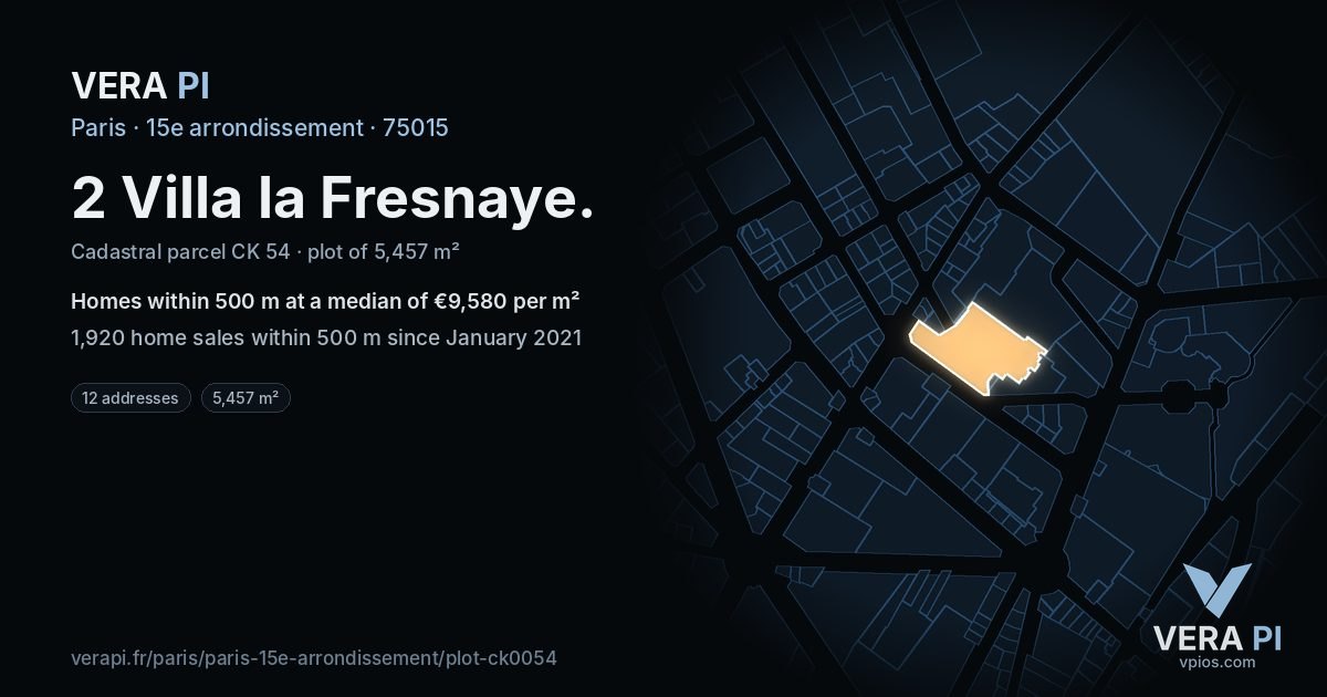 2 Villa la Fresnaye, 15e arrondissement at night – the plot lit, the parcels around coloured by the prices near them