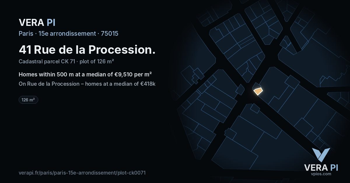 41 Rue de la Procession, 15e arrondissement at night – the plot lit, the parcels around coloured by the prices near them