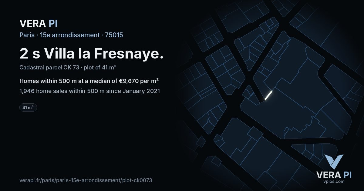 2 s Villa la Fresnaye, 15e arrondissement at night – the plot lit, the parcels around coloured by the prices near them