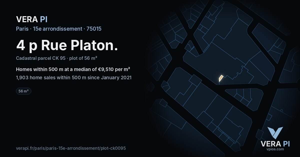 4 p Rue Platon, 15e arrondissement at night – the plot lit, the parcels around coloured by the prices near them