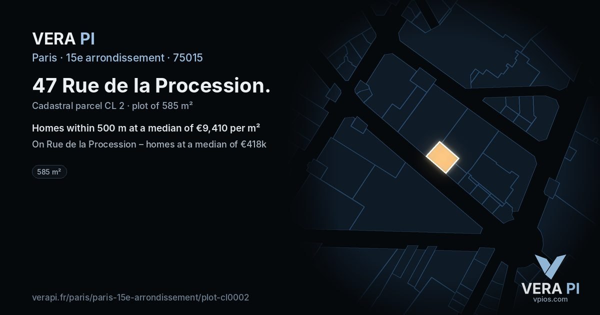 47 Rue de la Procession, 15e arrondissement at night – the plot lit, the parcels around coloured by the prices near them