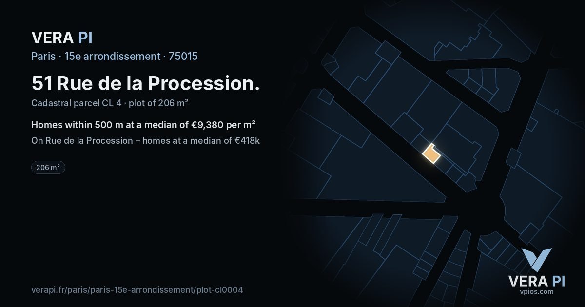 51 Rue de la Procession, 15e arrondissement at night – the plot lit, the parcels around coloured by the prices near them