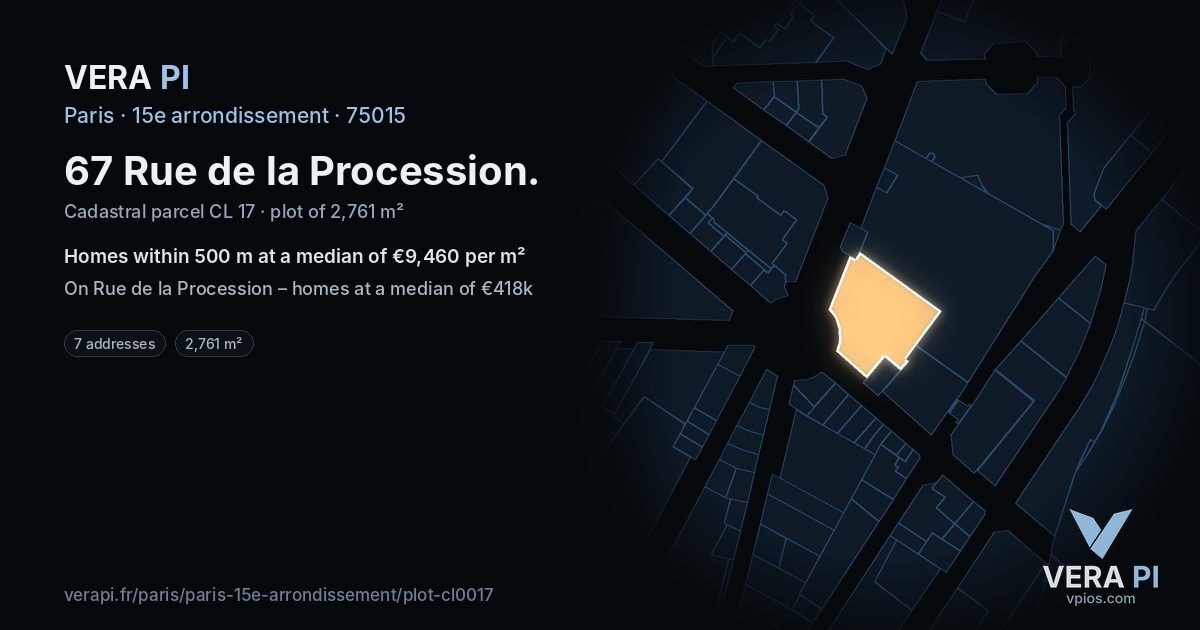 67 Rue de la Procession, 15e arrondissement at night – the plot lit, the parcels around coloured by the prices near them