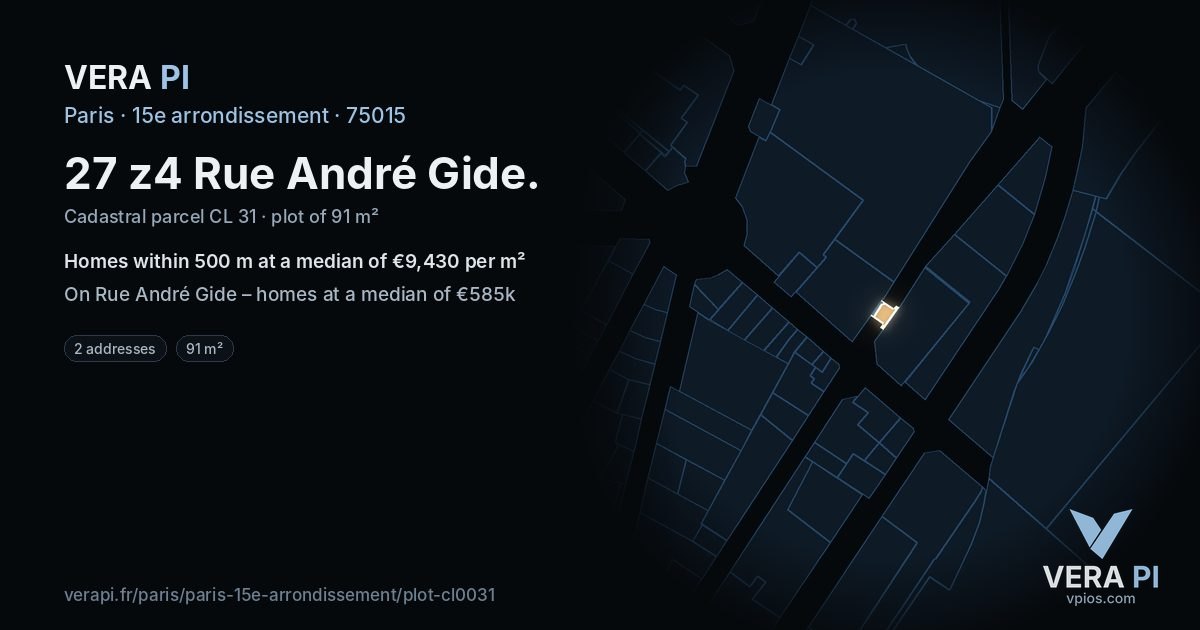 27 z4 Rue André Gide, 15e arrondissement at night – the plot lit, the parcels around coloured by the prices near them