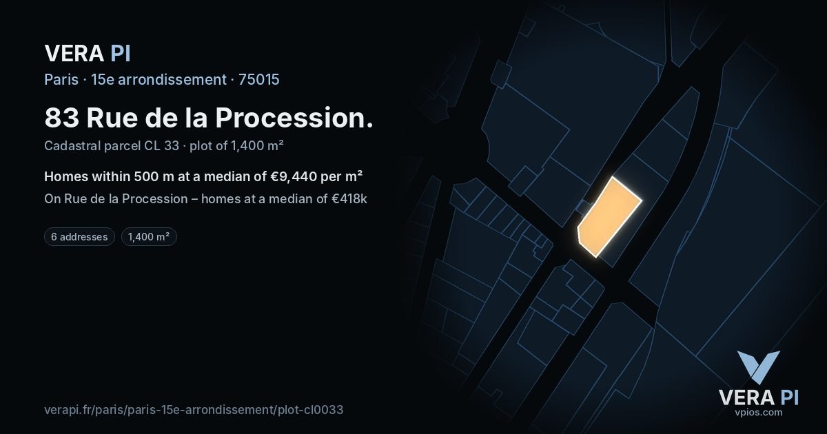 83 Rue de la Procession, 15e arrondissement at night – the plot lit, the parcels around coloured by the prices near them