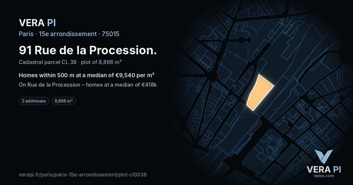 91 Rue de la Procession, 15e arrondissement at night – the plot lit, the parcels around coloured by the prices near them