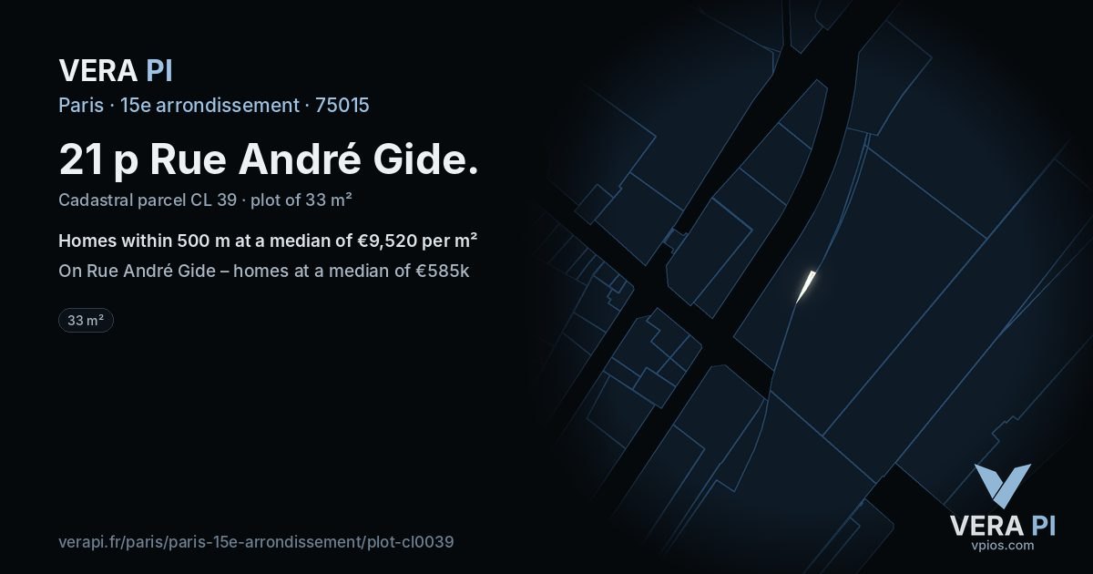 21 p Rue André Gide, 15e arrondissement at night – the plot lit, the parcels around coloured by the prices near them