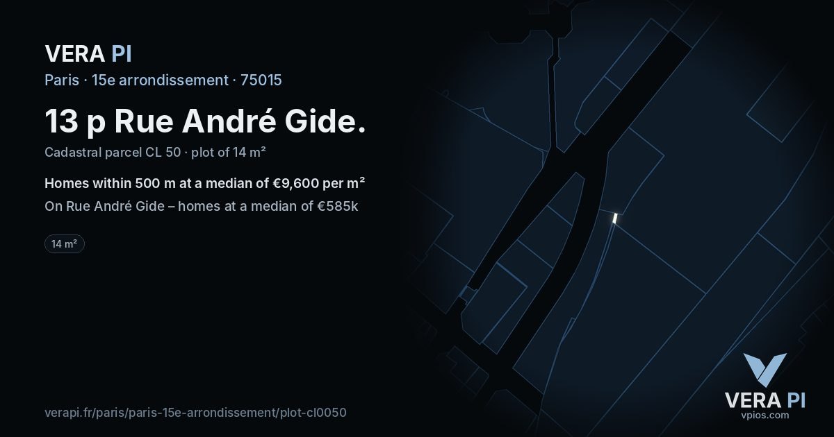 13 p Rue André Gide, 15e arrondissement at night – the plot lit, the parcels around coloured by the prices near them