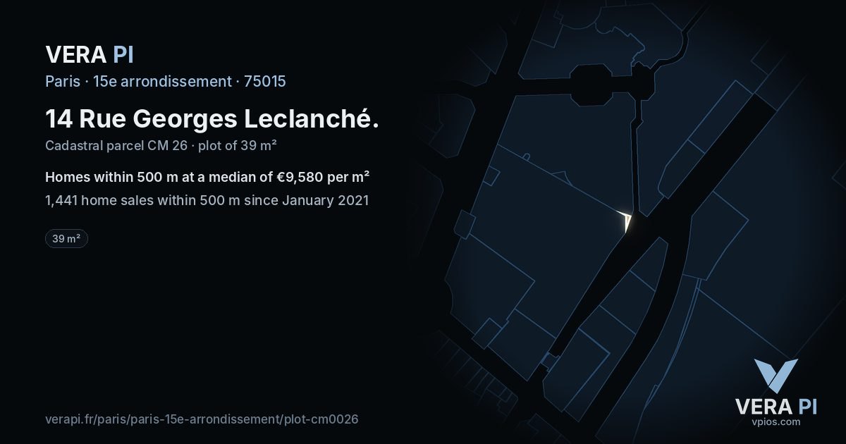 14 Rue Georges Leclanché, 15e arrondissement at night – the plot lit, the parcels around coloured by the prices near them