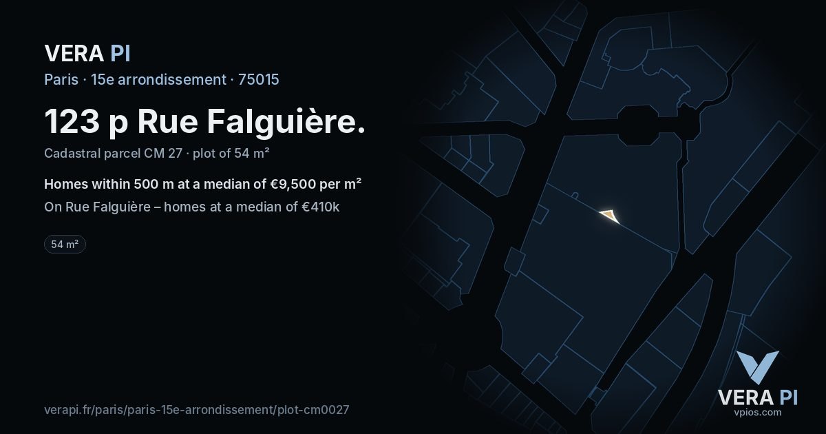 123 p Rue Falguière, 15e arrondissement at night – the plot lit, the parcels around coloured by the prices near them