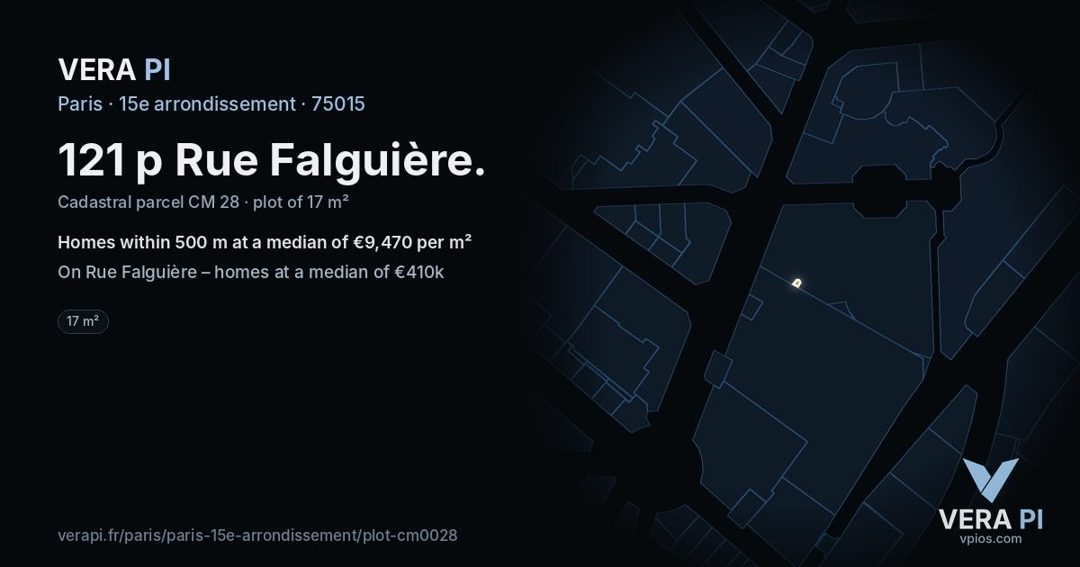 121 p Rue Falguière, 15e arrondissement at night – the plot lit, the parcels around coloured by the prices near them