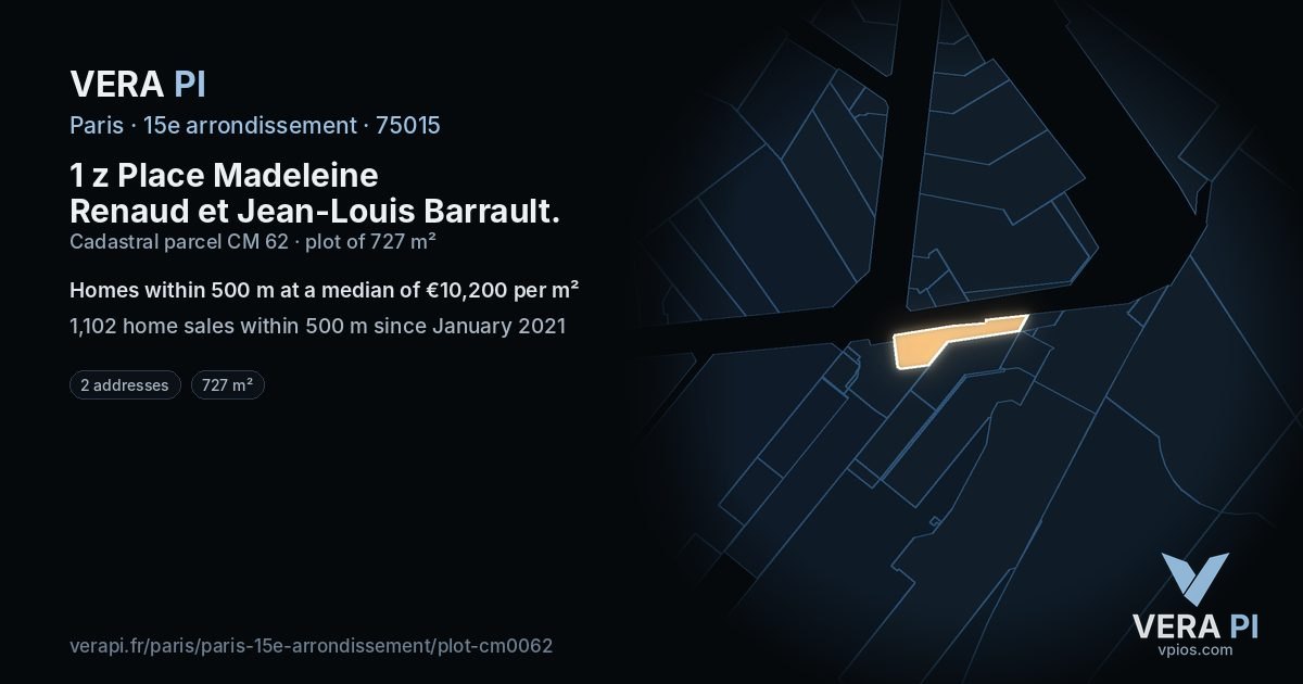 1 z Place Madeleine Renaud et Jean-Louis Barrault, 15e arrondissement at night – the plot lit, the parcels around coloured by the prices near them