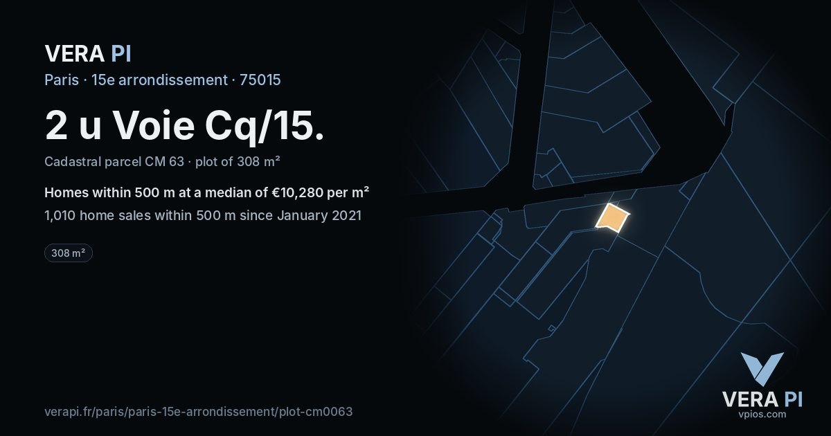 2 u Voie Cq/15, 15e arrondissement at night – the plot lit, the parcels around coloured by the prices near them