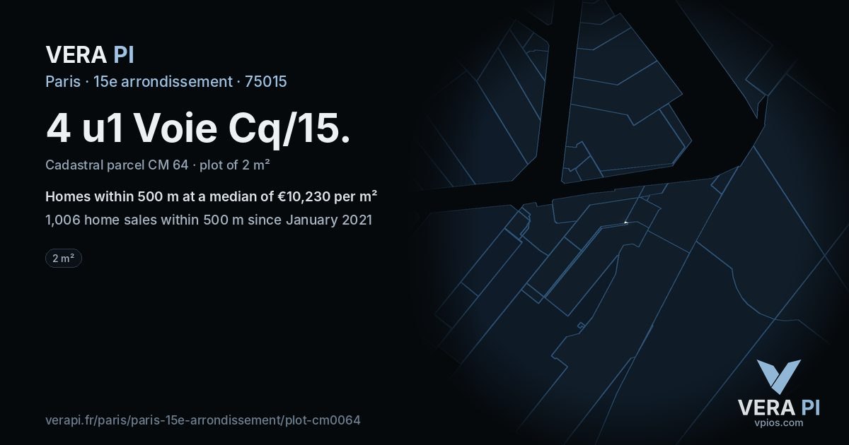 4 u1 Voie Cq/15, 15e arrondissement at night – the plot lit, the parcels around coloured by the prices near them