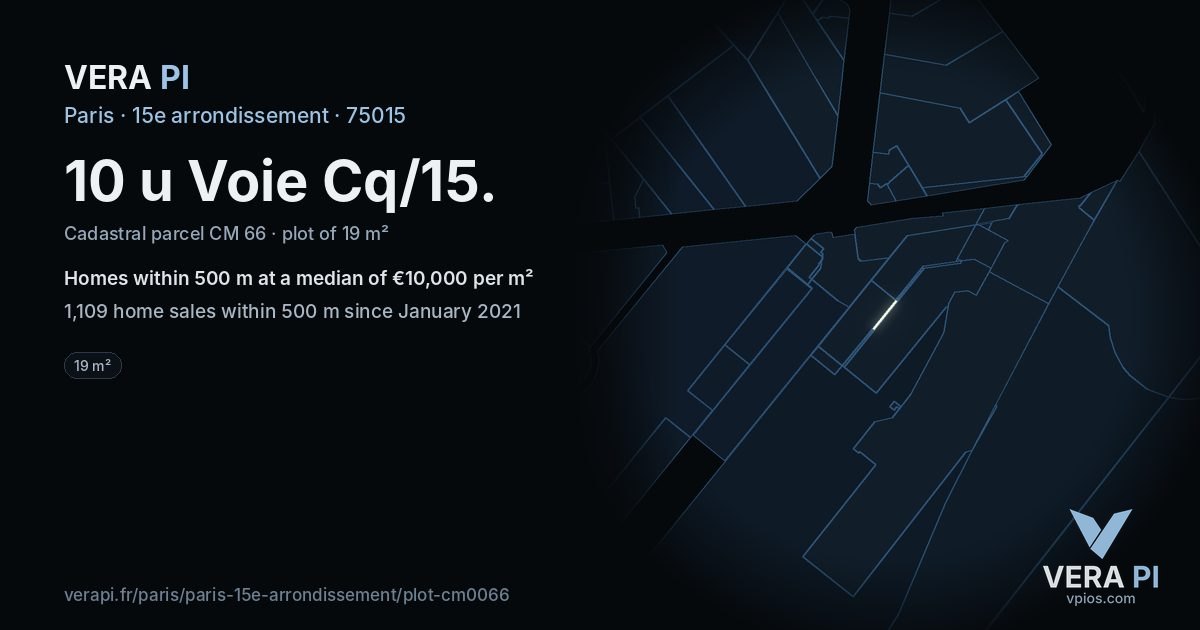 10 u Voie Cq/15, 15e arrondissement at night – the plot lit, the parcels around coloured by the prices near them