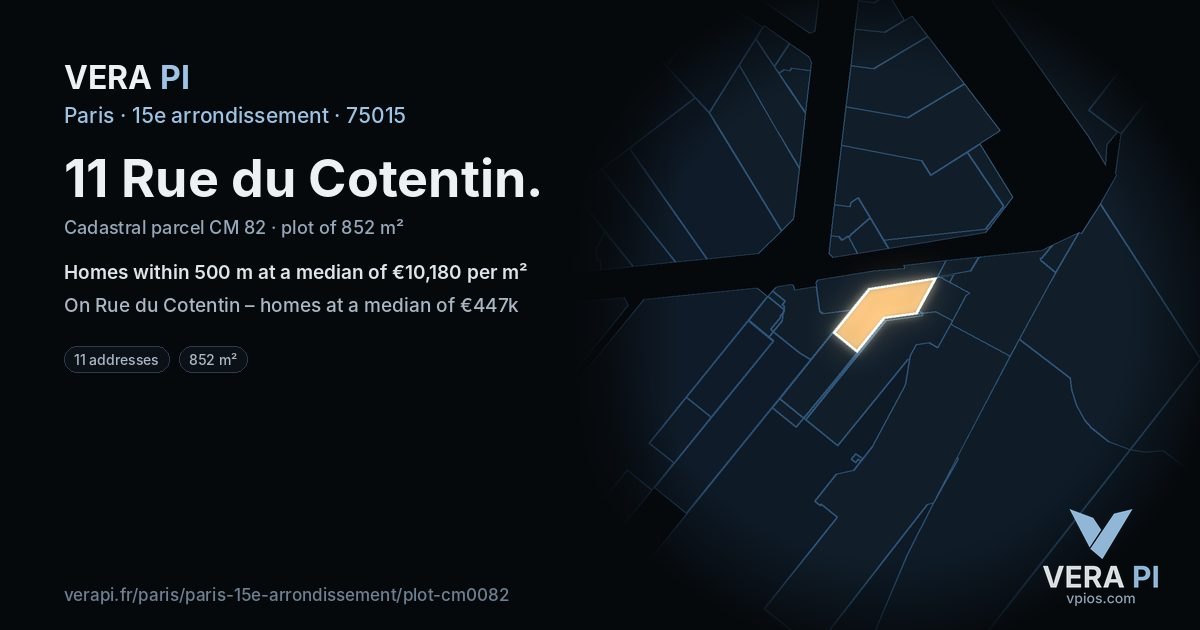 11 Rue du Cotentin, 15e arrondissement at night – the plot lit, the parcels around coloured by the prices near them
