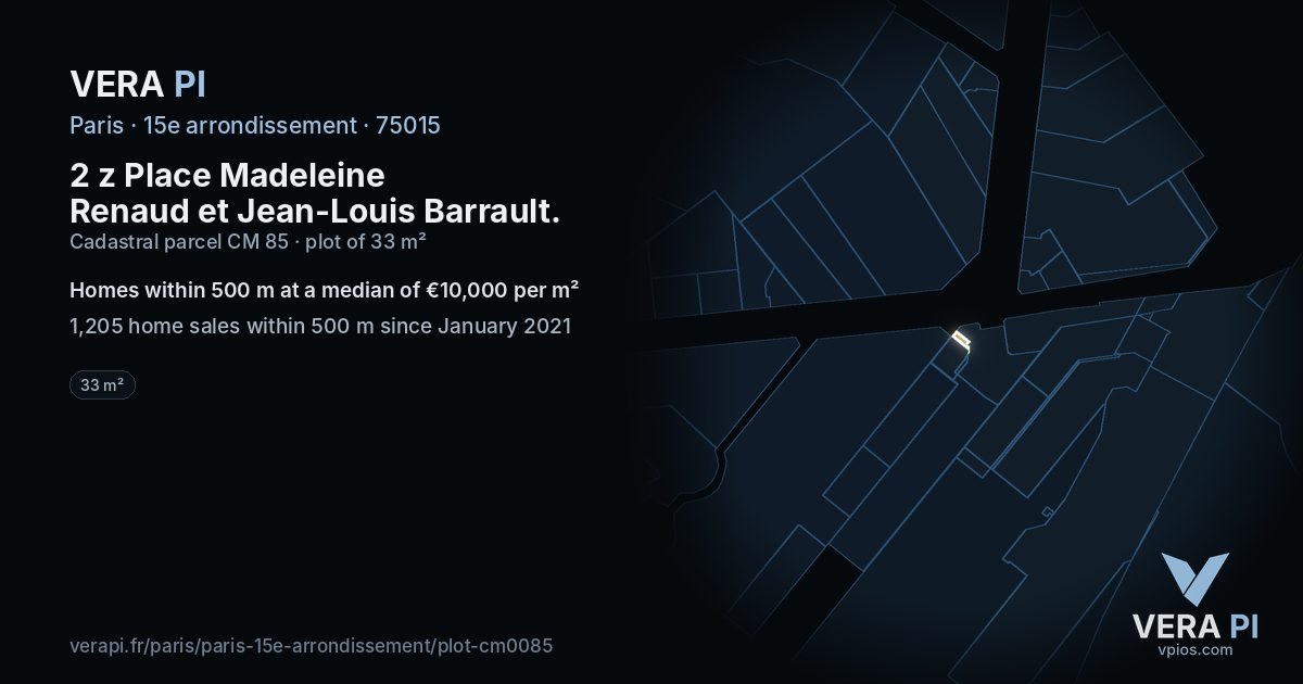 2 z Place Madeleine Renaud et Jean-Louis Barrault, 15e arrondissement at night – the plot lit, the parcels around coloured by the prices near them