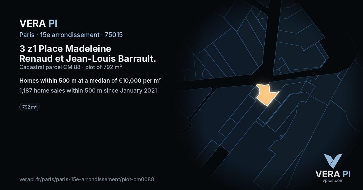 3 z1 Place Madeleine Renaud et Jean-Louis Barrault, 15e arrondissement at night – the plot lit, the parcels around coloured by the prices near them