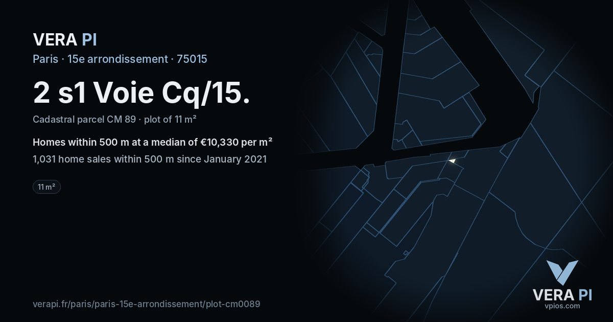2 s1 Voie Cq/15, 15e arrondissement at night – the plot lit, the parcels around coloured by the prices near them
