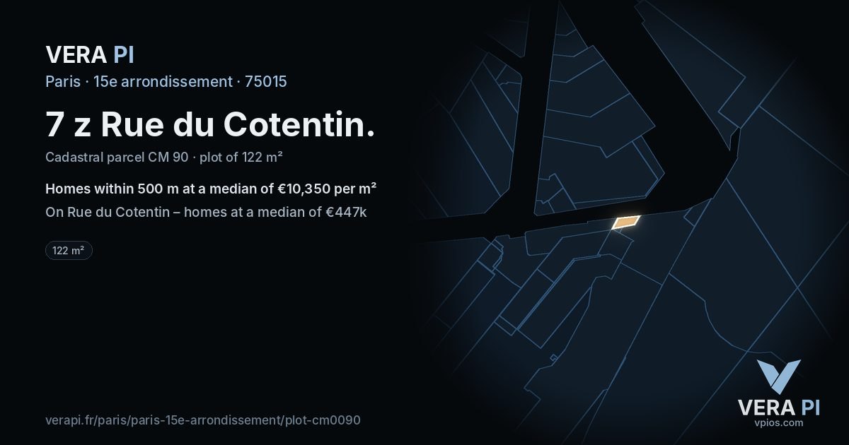 7 z Rue du Cotentin, 15e arrondissement at night – the plot lit, the parcels around coloured by the prices near them