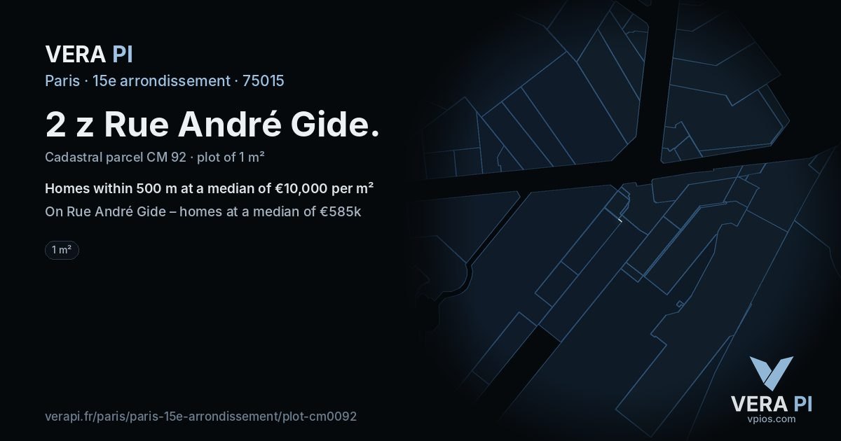 2 z Rue André Gide, 15e arrondissement at night – the plot lit, the parcels around coloured by the prices near them