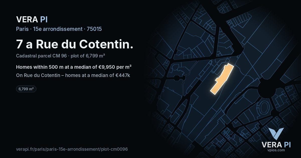 7 a Rue du Cotentin, 15e arrondissement at night – the plot lit, the parcels around coloured by the prices near them
