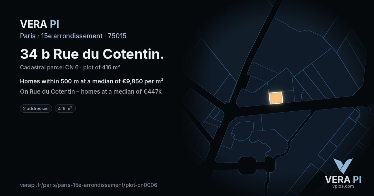 34 b Rue du Cotentin, 15e arrondissement at night – the plot lit, the parcels around coloured by the prices near them