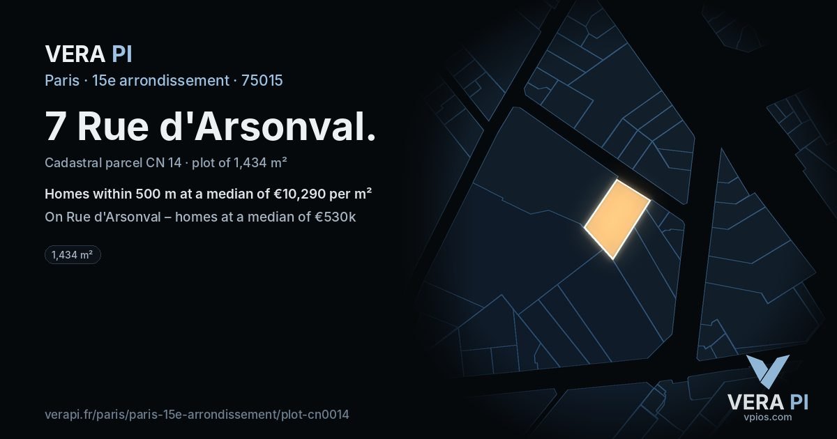 7 Rue d'Arsonval, 15e arrondissement at night – the plot lit, the parcels around coloured by the prices near them