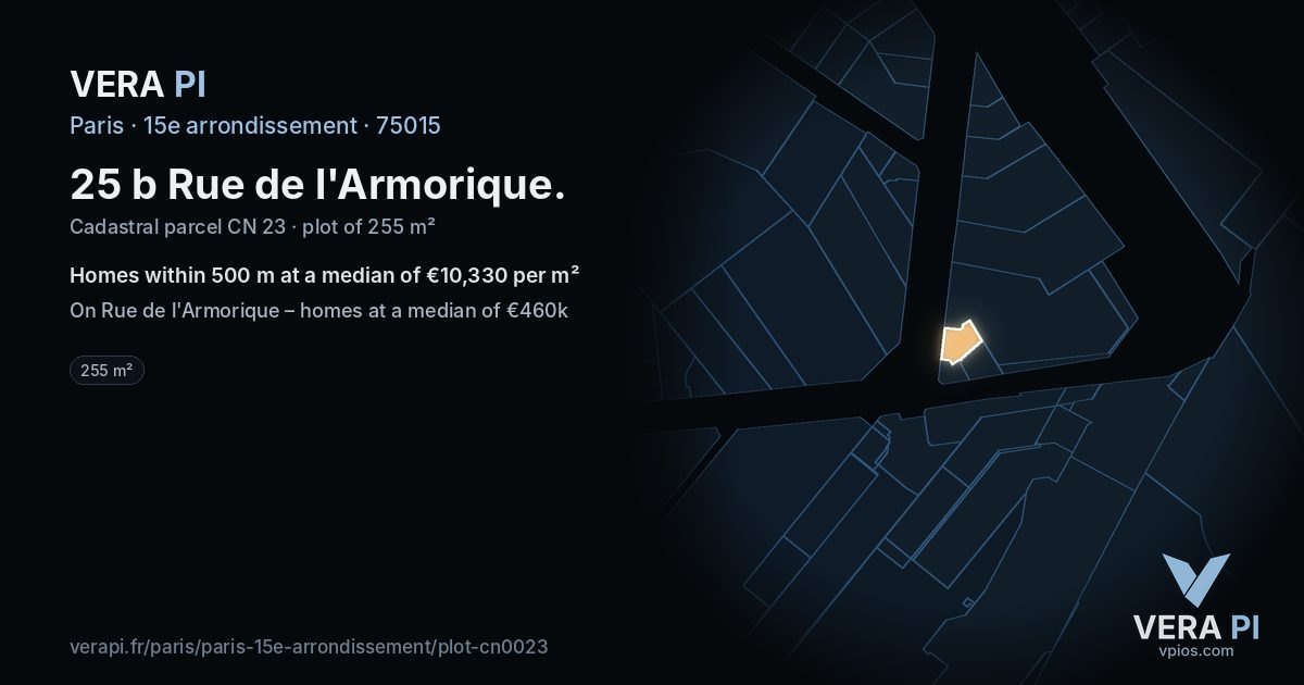 25 b Rue de l'Armorique, 15e arrondissement at night – the plot lit, the parcels around coloured by the prices near them