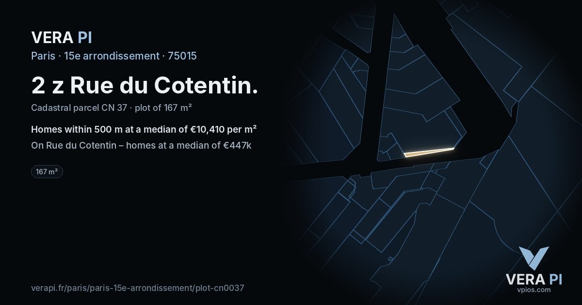 2 z Rue du Cotentin, 15e arrondissement at night – the plot lit, the parcels around coloured by the prices near them