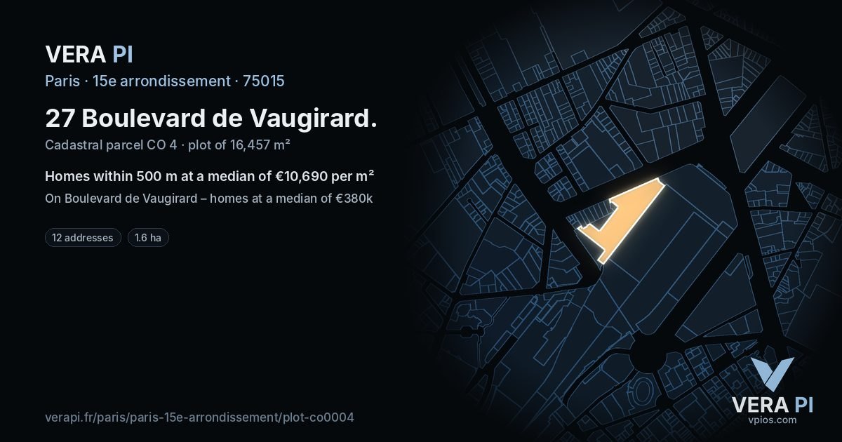 27 Boulevard de Vaugirard, 15e arrondissement at night – the plot lit, the parcels around coloured by the prices near them