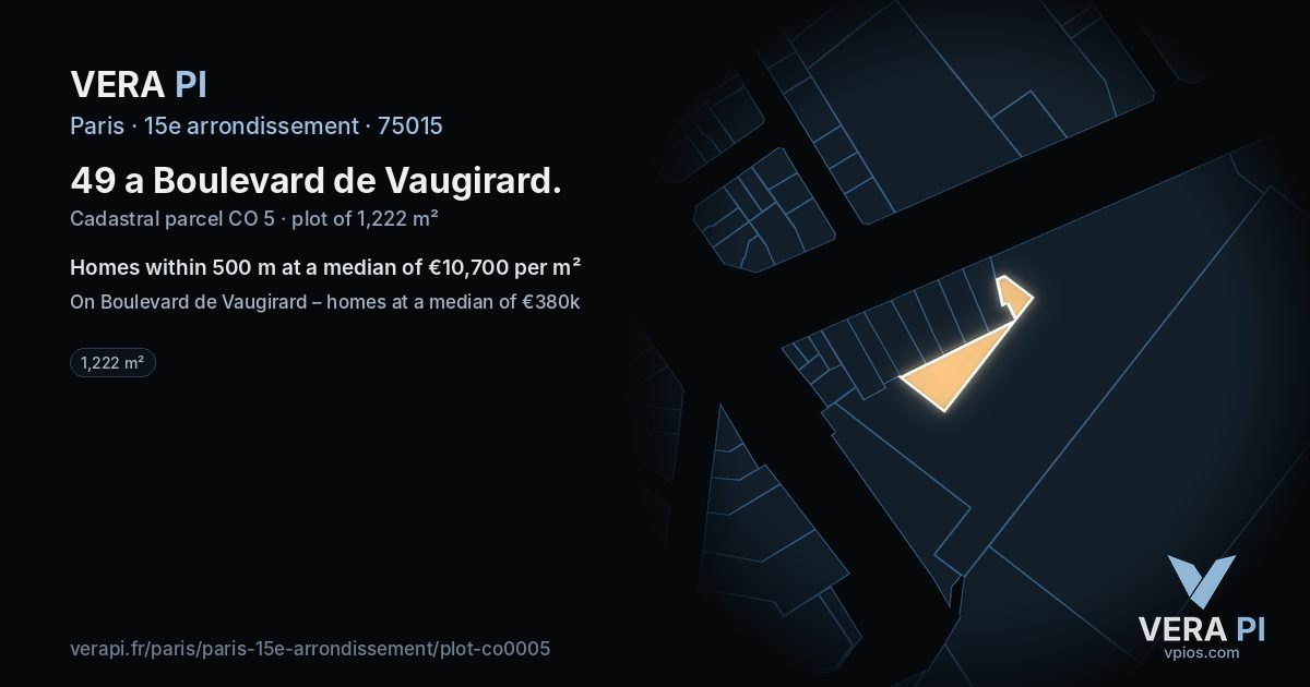 49 a Boulevard de Vaugirard, 15e arrondissement at night – the plot lit, the parcels around coloured by the prices near them