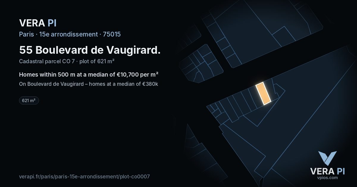 55 Boulevard de Vaugirard, 15e arrondissement at night – the plot lit, the parcels around coloured by the prices near them