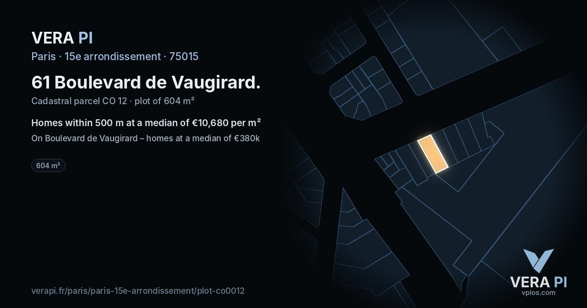 61 Boulevard de Vaugirard, 15e arrondissement at night – the plot lit, the parcels around coloured by the prices near them