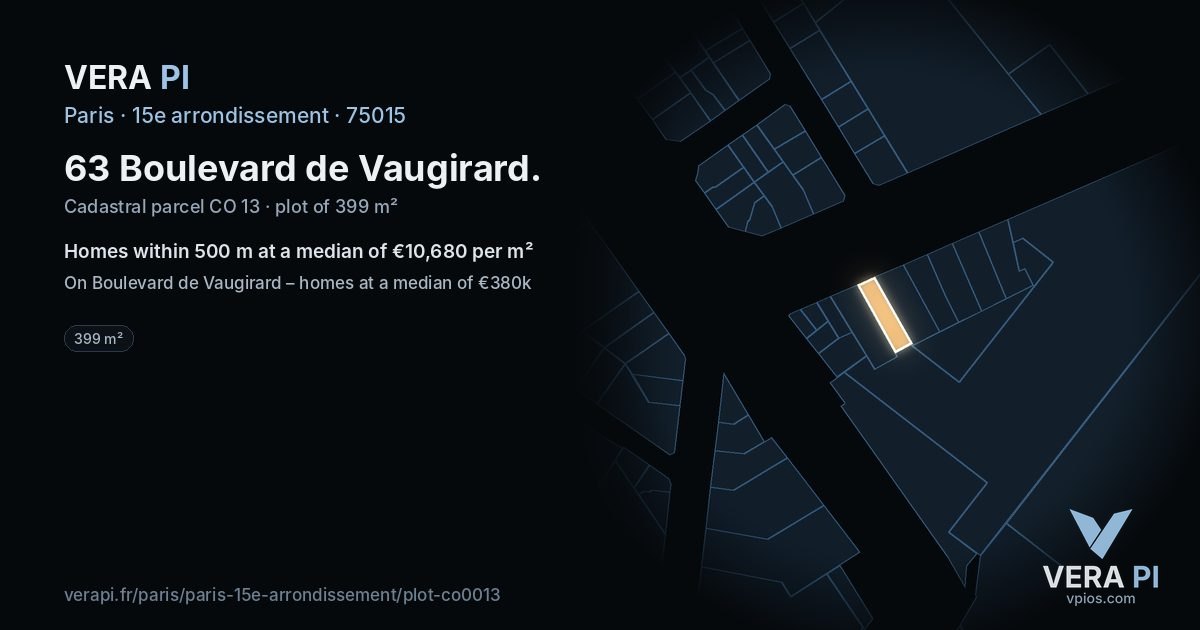63 Boulevard de Vaugirard, 15e arrondissement at night – the plot lit, the parcels around coloured by the prices near them