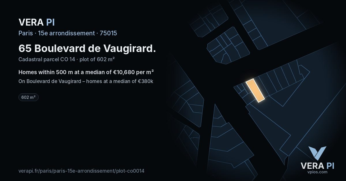 65 Boulevard de Vaugirard, 15e arrondissement at night – the plot lit, the parcels around coloured by the prices near them