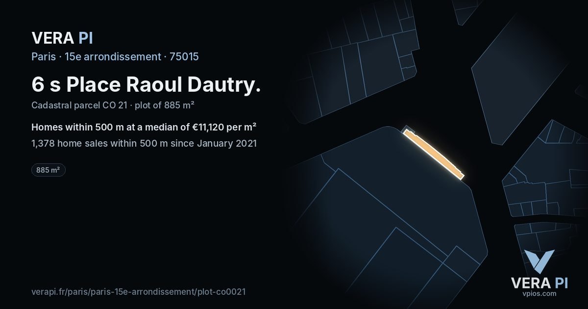 6 s Place Raoul Dautry, 15e arrondissement at night – the plot lit, the parcels around coloured by the prices near them