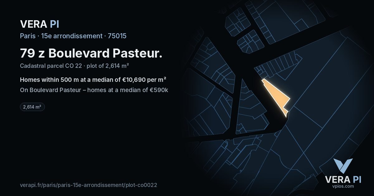 79 z Boulevard Pasteur, 15e arrondissement at night – the plot lit, the parcels around coloured by the prices near them