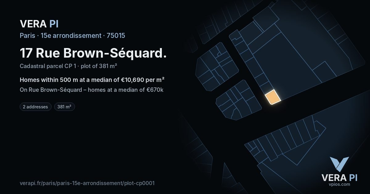17 Rue Brown-Séquard, 15e arrondissement at night – the plot lit, the parcels around coloured by the prices near them