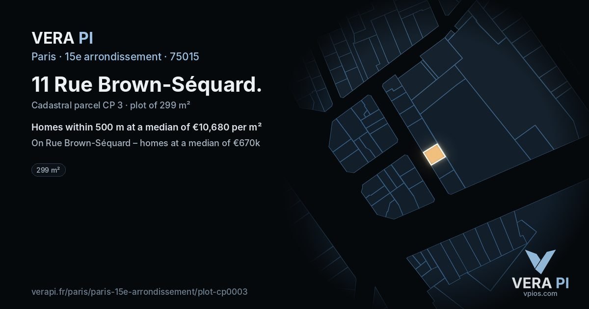 11 Rue Brown-Séquard, 15e arrondissement at night – the plot lit, the parcels around coloured by the prices near them