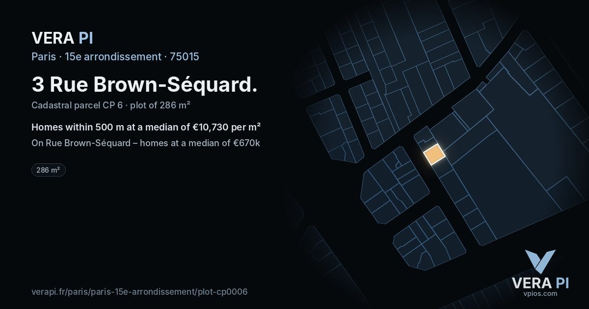 3 Rue Brown-Séquard, 15e arrondissement at night – the plot lit, the parcels around coloured by the prices near them
