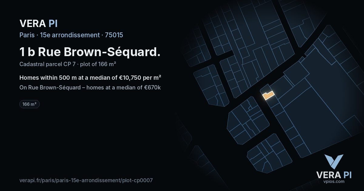 1 b Rue Brown-Séquard, 15e arrondissement at night – the plot lit, the parcels around coloured by the prices near them
