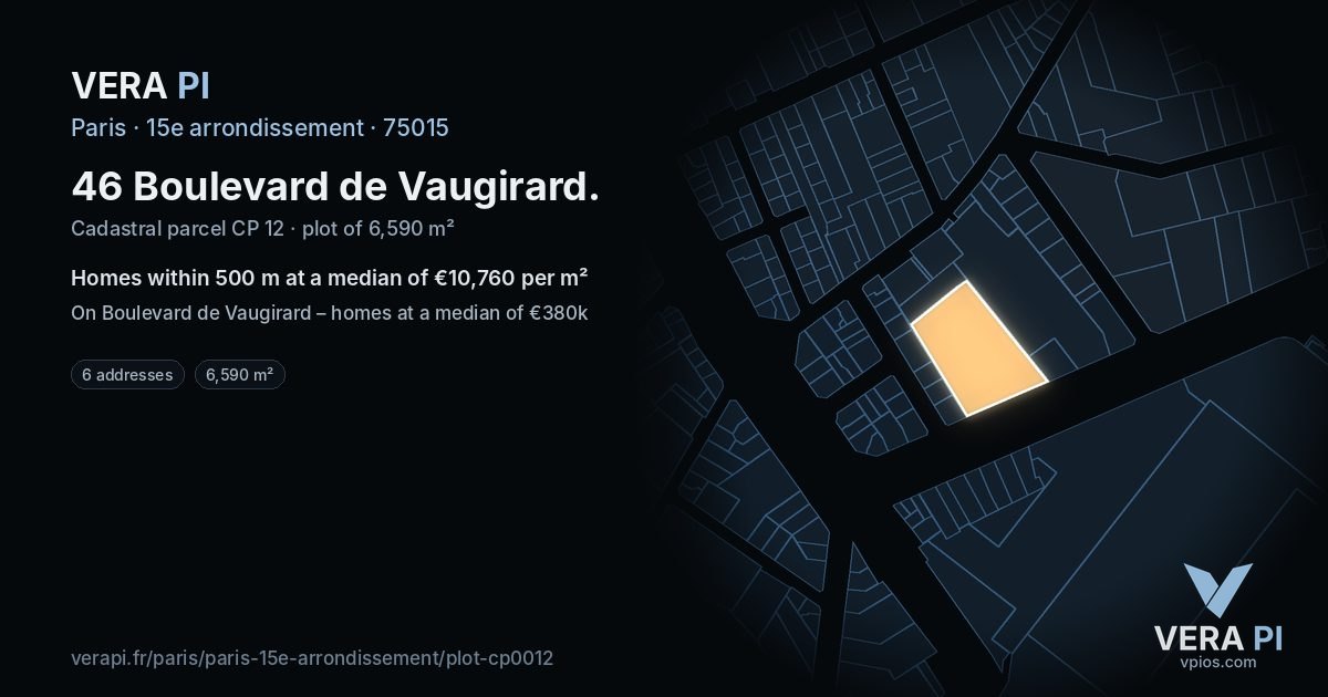 46 Boulevard de Vaugirard, 15e arrondissement at night – the plot lit, the parcels around coloured by the prices near them