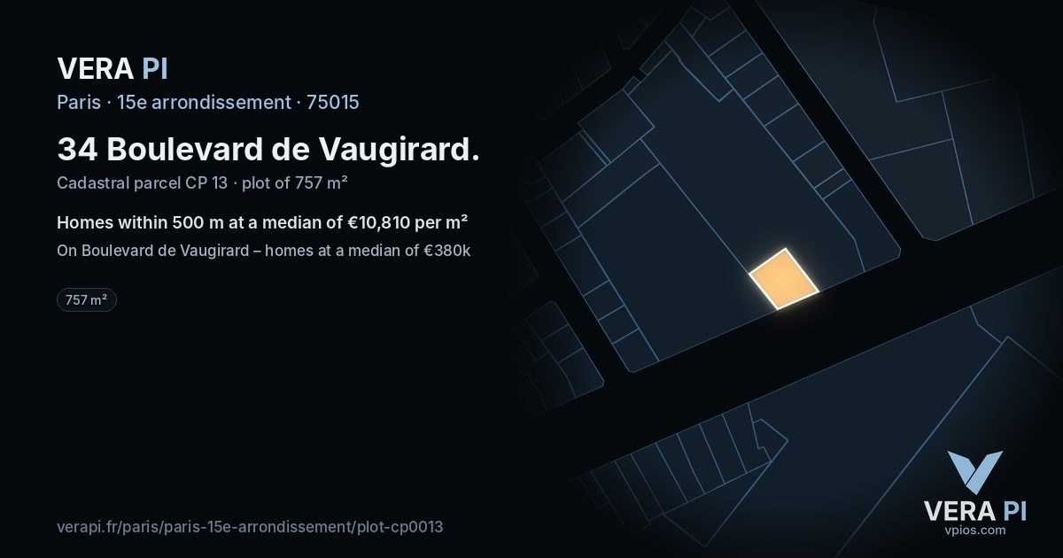 34 Boulevard de Vaugirard, 15e arrondissement at night – the plot lit, the parcels around coloured by the prices near them